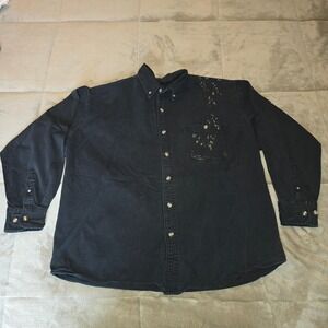 LA Loving Black Denim Button Up Painted Gold Long Sleeve Size XL 100% Cotton VTG